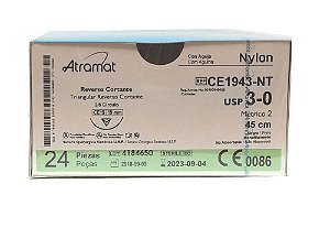 CE1943-NT | Fio Sutura Nylon 3-0 AG Triang. 3/8 19 mm (equivalente ao Mononylon 14503T)