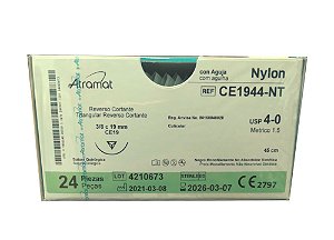 CE1944-NT | Fio Sutura Nylon 4-0 AG Triang. 3/8 19 mm (equivalente ao Mononylon 14502T)