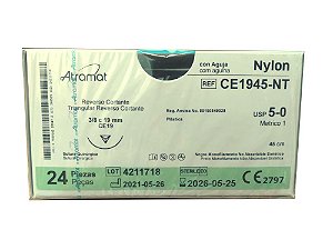 CE1945-NT | Fio Sutura Nylon 5-0 AG Triang. 3/8 19 mm (equivalente ao Mononylon 14501T)