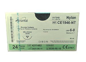 CE1946-NT | Fio Sutura Nylon 6-0 AG Triang. 3/8 19 mm (equivalente ao Mononylon 14500T)