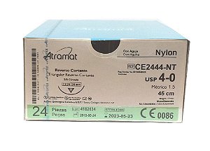 CE2444-NT | Fio Sutura Nylon 4-0 AG Triang. 3/8 24 mm (equivalente ao Mononylon 1164T)