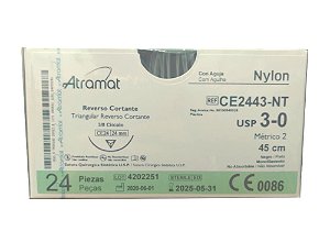 CE2443-NT | Fio Sutura Nylon 3-0  AG Triang. 3/8 24 mm (equivalente ao Mononylon 1163T)
