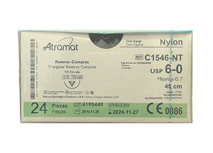 C1546-NT | Fio Sutura Nylon 6-0 AG Triang. 1/2 Circ. 15 mm (equivalente ao Mononylon 13500T)