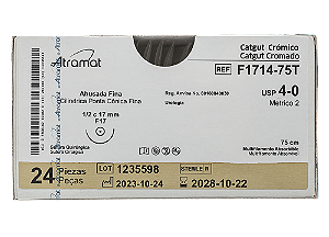 F1714-75T | Fio Sutura Catgut Crom. 4-0 AG Cil. 1/2 17 mm - Urologia