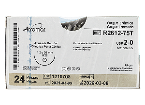 R2612-75T | Fio Sutura Catgut Crom. 2-0 AG Cil. 1/2 26 mm