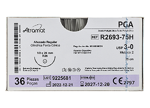 R2693-75H | Fio Sutura PGA 3-0 AG Cil. 1/2 26 mm