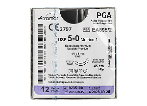 EA895/2 | Fio Sutura PGA 5-0 2x AG Espátula 1/4 Circ. 8 mm