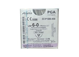 P1596-45B | Fio Sutura PGA 6-0 AG T. 1/2 Circ. 15 mm (equivalente ao Vicryl J105G)