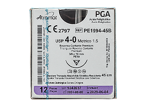 PE1994-45B | Fio Sutura PGA 4-0 AG T. 19 mm