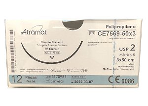 CE7569-50X3 | Fio Sutura de Polipropileno 2, AG. T. 3/8 Cir. 75 mm (equivalente ao Prolene 3846G)