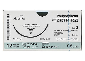 CE7569-50X3 | Fio Sutura de Polipropileno 2, AG. T. 3/8 Cir. 75 mm