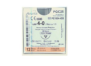 PE1604-45B | Fio Sutura de PGC25 4-0 AG T. 3/8 Circ. 16 mm (equivalente ao Monocryl Y845G)