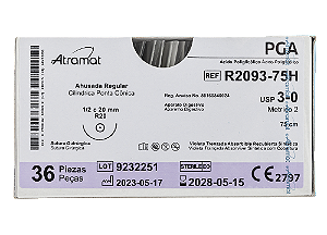 R2093-75H | Fio Sutura PGA 3-0 AG Cil. 1/2 Circ. 20 mm