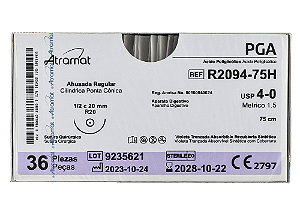 R2094-75H | Fio Sutura PGA 4-0 AG Cil. 1/2 Circ. 20 mm