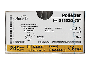 S1653/2-75T | Fio Sutura de Poliéster 3-0 2 x AG Cil. 1/2 Circ. 16 mm