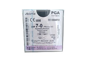 EE697/2 | Fio Sutura PGA 7-0 2x AG Espátula 3/8 6 mm - Oftalmologia (equivalente ao Vicryl J546G)