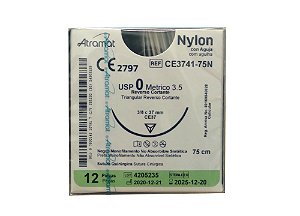 CE3741-75N | Fio Sutura Nylon 0 AG Triang. 3/8 37 mm. 75 cm de comprimento