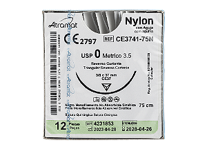 CE3741-75N | Fio Sutura Nylon 0 AG Triang. 3/8 37 mm. 75 cm de comprimento