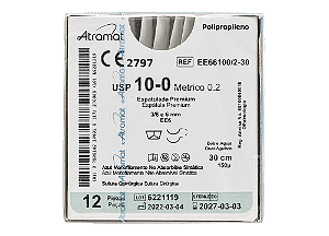 EE66100/2-30 | Fio Sutura de Polipropileno 10-0 2x AG 6 mm Espátula 3/8 de círculo