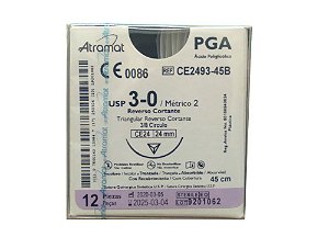 CE2493-45B | Fio Sutura PGA 3-0 AG T. 24 mm 3/8 de círculo (equivalente ao Vicryl J183G)