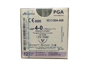 C1594-45B | Fio Sutura PGA 4-0 AG T. 15 mm 1/2 círculo (equivalente ao Vicryl J107G)