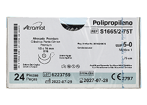S1665/2-75T | Fio Sutura Polipropileno 5-0 2x AG Cil. 16 mm