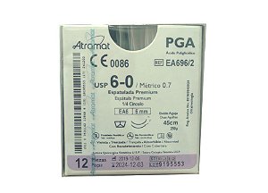EA696/2 | Fio Sutura PGA 6-0 2x AG Espátula 1/4 Circ. 6 mm (equivalente ao Vicryl J544G)
