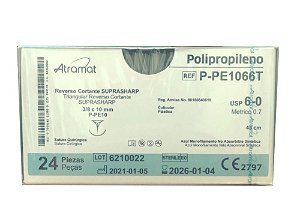 P-PE1066T | Fio Sutura de Polipropileno 6-0 AG. T. 3/8 Cir. 10 mm (equivalente ao Prolene P8697T)