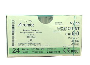 CE1246-NT | Fio Sutura Nylon 6-0 AG Triang. 3/8 12 mm (equivalente ao Mononylon P697T)