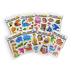 Kit 10 Cartelas de Adesivos Infantis Animais Sortidos 3D