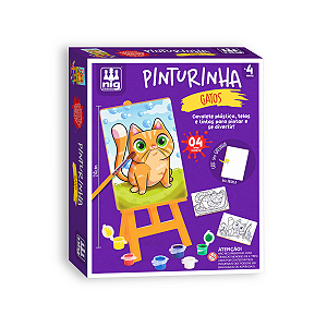 Kit Pintura Pinturinha Gatos com Cavalete Tela e Pincel NIG