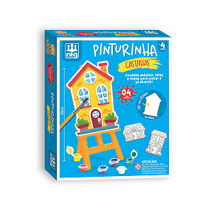 Kit Pintura Pinturinha Casinhas com Cavalete Tela Pincel NIG