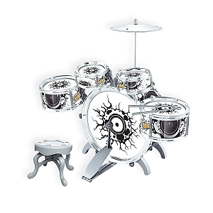 Mega Bateria Infantil Grande com Banco, Bumbo e Pedal