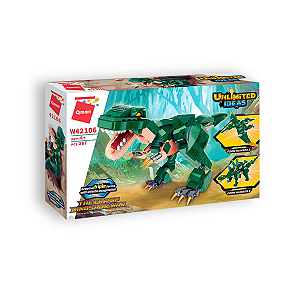 Bloco de Montar Combo 3 em 1 Dinossauros Verde 287 pçs Qman
