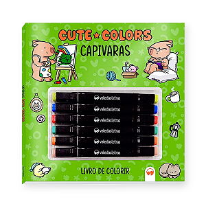 Livro de Colorir Cute Colors com 6 Canetas - Capivaras