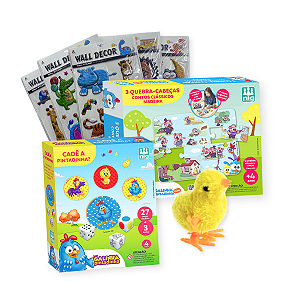 Kit Galinha Pintadinha com 2 Jogos, Adesivos 3D e Pintinho