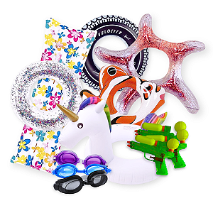 Kit Piscina com 12 Itens - Boias Infláveis, Óculos e Pistolas