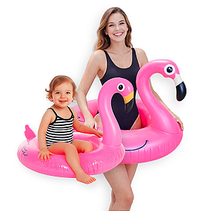 Kit Boias Infláveis Irmãs Flamingo Gigante + Infantil