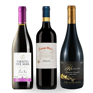 KIT TINTOS SUAVES - Viento del Mar Pinot Noir, Los Riscos Reserva Pinot Noir, Cousino Macul Don Luis Merlot