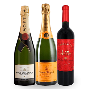 KIT PREMIUM - Champagne Moet & Chandon Brut Imperial, Champagne Veuve Clicquot Brut, Cousino Macul Finis Terrae Tinto