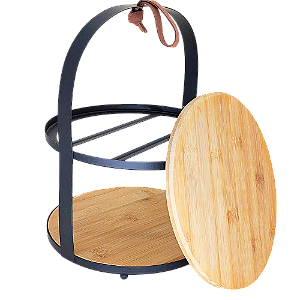 Porta Doces Lyor em Bambu e Metal com 02 andares 19x26cm