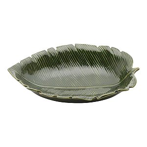 Prato Decorativa de Cerâmica Banana Leaf Verde 30x20,5x6,5 cm