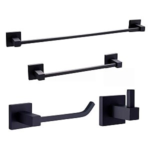Conjunto Acessórios 4 Peças Para Banheiro Latão Super Luxo Preto