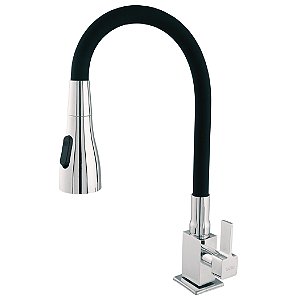 Torneira Flexível Jato Duplo Black e Cromado Bancada 1/4 de Volta Base Quadrada