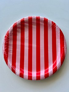 Pratos Temáticos com 24cm Stripes vermelho e rosa