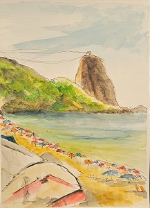 Aquarela Pão de Açúcar visão Praia da Urca