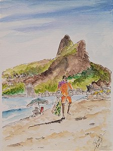 Aquarela Vendedor de Mate Praia do Arpoador