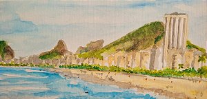 Aquarela Praia do Leme vista da orla de Coapacabana