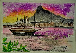 Aquarela Cristo Redentor vista Mureta da Rua