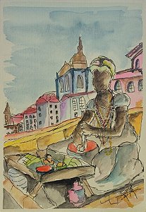 Aquarela Baiana de Salvador vendedora de Acarajé